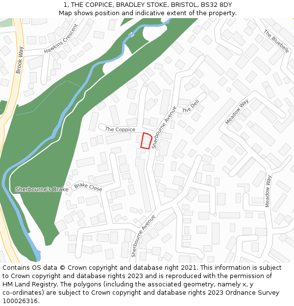 1, THE COPPICE, BRADLEY STOKE, BRISTOL, BS32 8DY: Location map and indicative extent of plot