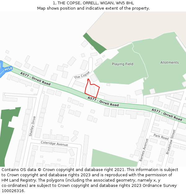 1, THE COPSE, ORRELL, WIGAN, WN5 8HL: Location map and indicative extent of plot