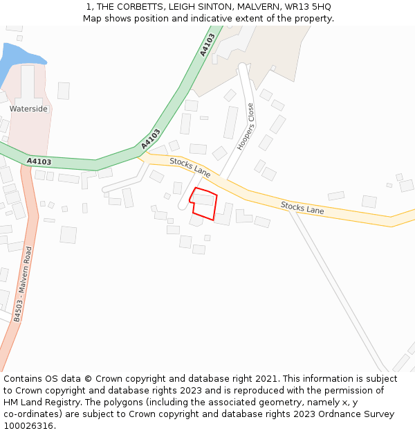 1, THE CORBETTS, LEIGH SINTON, MALVERN, WR13 5HQ: Location map and indicative extent of plot