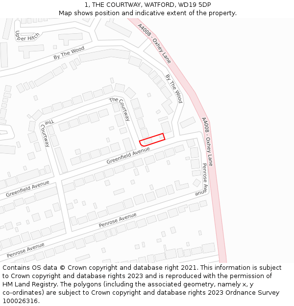 1, THE COURTWAY, WATFORD, WD19 5DP: Location map and indicative extent of plot