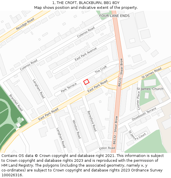 1, THE CROFT, BLACKBURN, BB1 8DY: Location map and indicative extent of plot