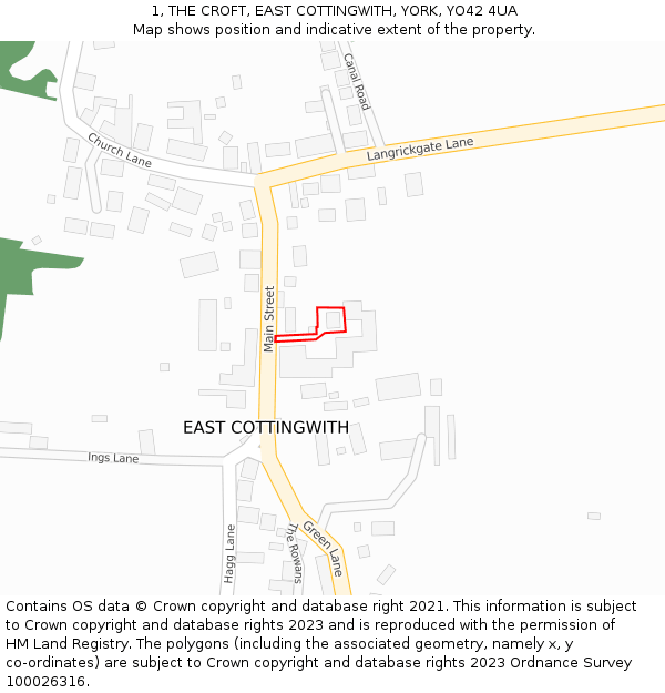 1, THE CROFT, EAST COTTINGWITH, YORK, YO42 4UA: Location map and indicative extent of plot