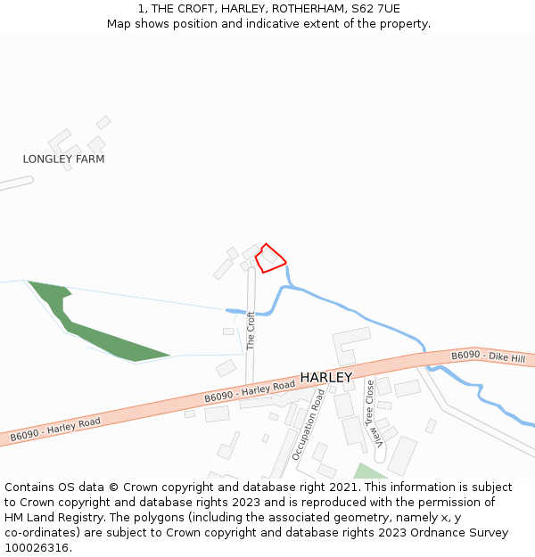 1, THE CROFT, HARLEY, ROTHERHAM, S62 7UE: Location map and indicative extent of plot