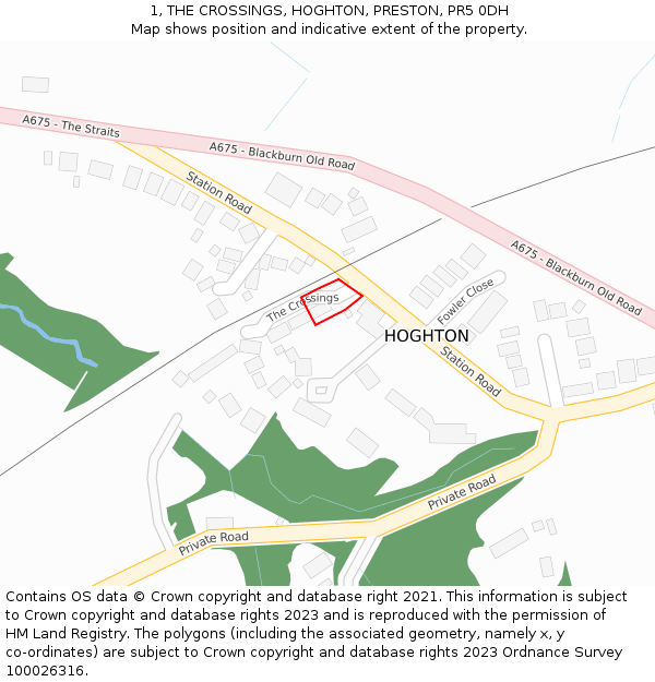 1, THE CROSSINGS, HOGHTON, PRESTON, PR5 0DH: Location map and indicative extent of plot