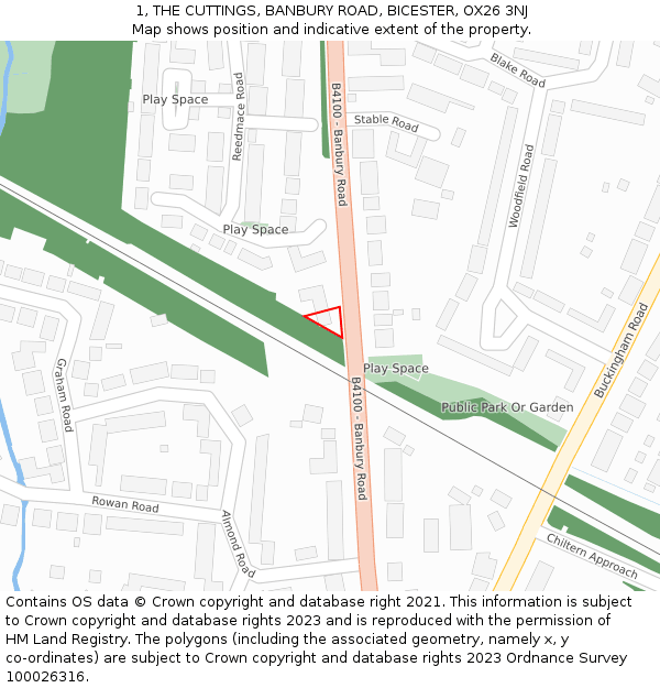1, THE CUTTINGS, BANBURY ROAD, BICESTER, OX26 3NJ: Location map and indicative extent of plot