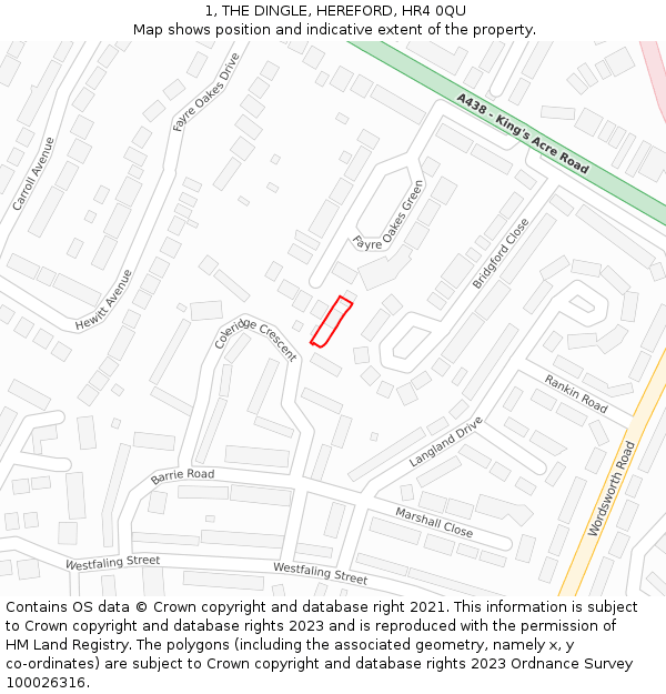 1, THE DINGLE, HEREFORD, HR4 0QU: Location map and indicative extent of plot