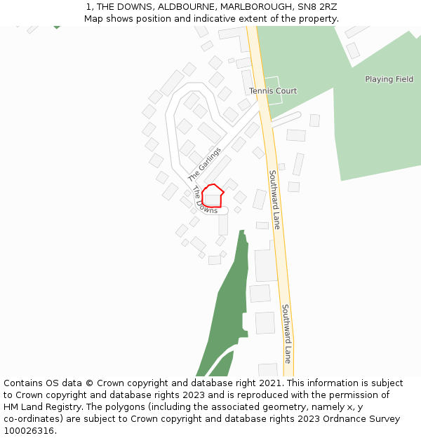 1, THE DOWNS, ALDBOURNE, MARLBOROUGH, SN8 2RZ: Location map and indicative extent of plot