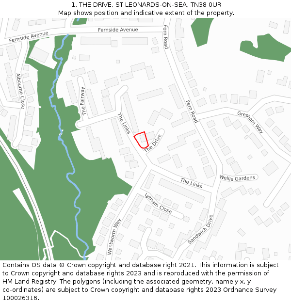 1, THE DRIVE, ST LEONARDS-ON-SEA, TN38 0UR: Location map and indicative extent of plot