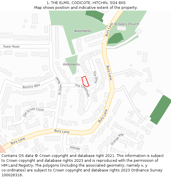 1, THE ELMS, CODICOTE, HITCHIN, SG4 8XS: Location map and indicative extent of plot