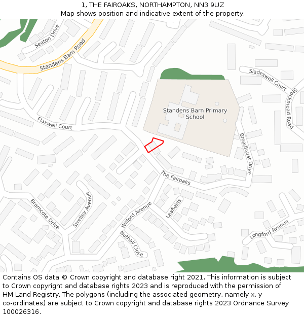 1, THE FAIROAKS, NORTHAMPTON, NN3 9UZ: Location map and indicative extent of plot