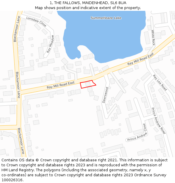 1, THE FALLOWS, MAIDENHEAD, SL6 8UA: Location map and indicative extent of plot