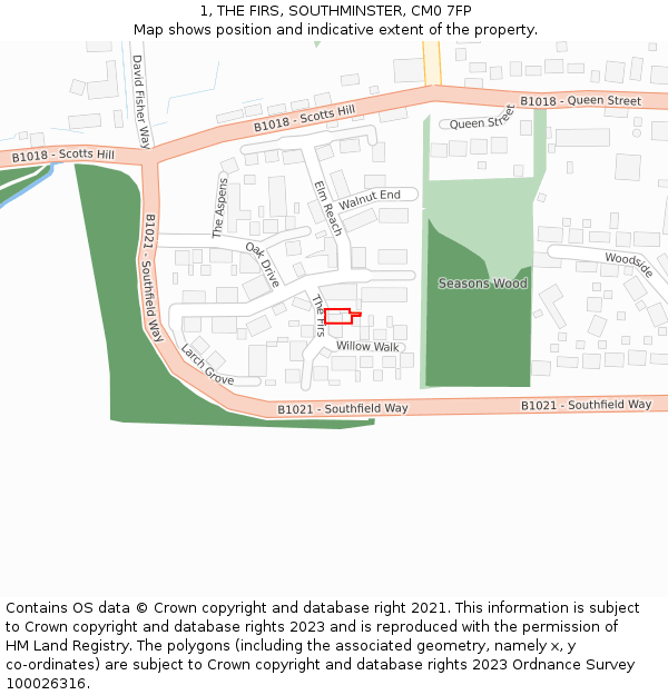 1, THE FIRS, SOUTHMINSTER, CM0 7FP: Location map and indicative extent of plot