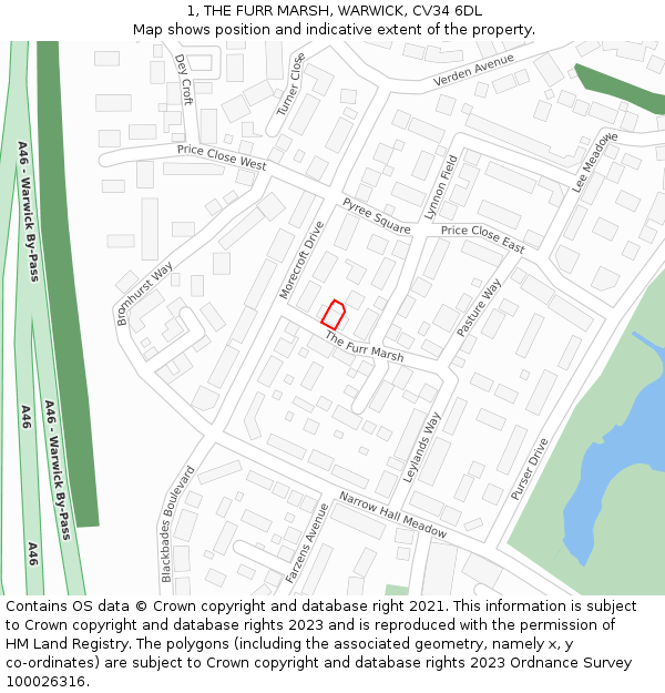 1, THE FURR MARSH, WARWICK, CV34 6DL: Location map and indicative extent of plot
