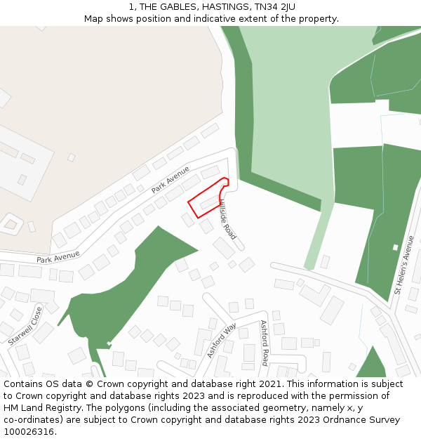 1, THE GABLES, HASTINGS, TN34 2JU: Location map and indicative extent of plot