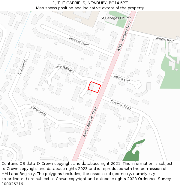 1, THE GABRIELS, NEWBURY, RG14 6PZ: Location map and indicative extent of plot