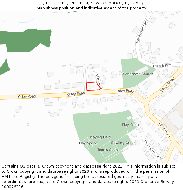 1, THE GLEBE, IPPLEPEN, NEWTON ABBOT, TQ12 5TQ: Location map and indicative extent of plot