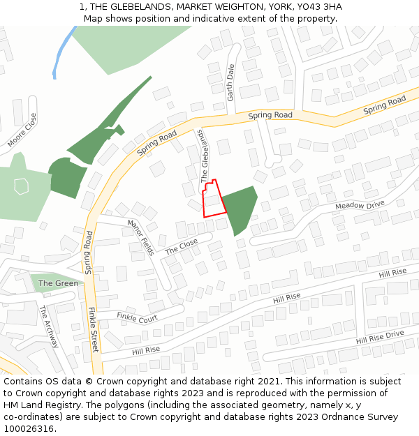 1, THE GLEBELANDS, MARKET WEIGHTON, YORK, YO43 3HA: Location map and indicative extent of plot