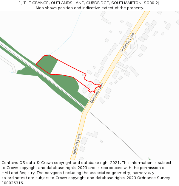 1, THE GRANGE, OUTLANDS LANE, CURDRIDGE, SOUTHAMPTON, SO30 2JL: Location map and indicative extent of plot