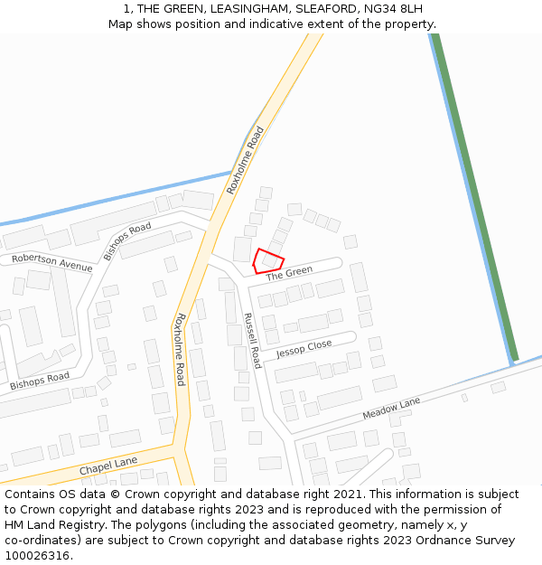 1, THE GREEN, LEASINGHAM, SLEAFORD, NG34 8LH: Location map and indicative extent of plot