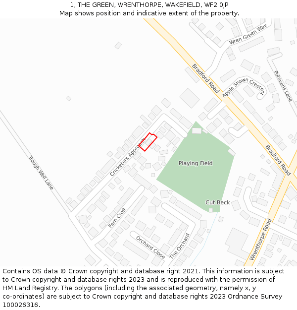1, THE GREEN, WRENTHORPE, WAKEFIELD, WF2 0JP: Location map and indicative extent of plot