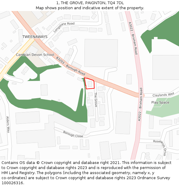 1, THE GROVE, PAIGNTON, TQ4 7DL: Location map and indicative extent of plot