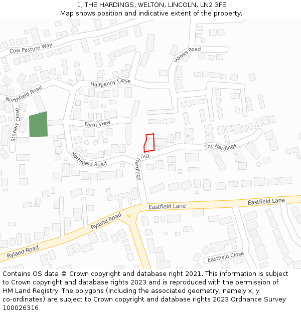 1, THE HARDINGS, WELTON, LINCOLN, LN2 3FE: Location map and indicative extent of plot