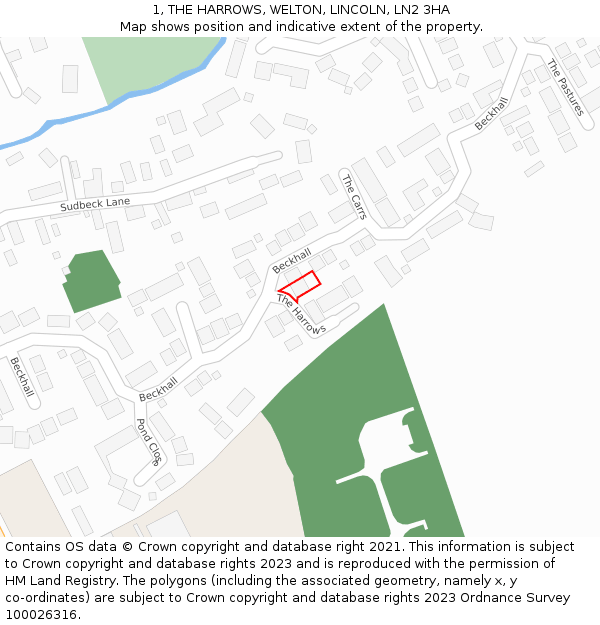 1, THE HARROWS, WELTON, LINCOLN, LN2 3HA: Location map and indicative extent of plot