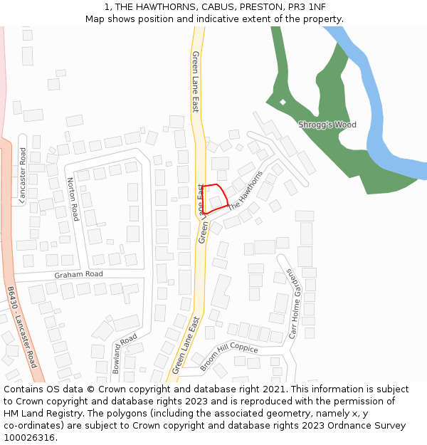 1, THE HAWTHORNS, CABUS, PRESTON, PR3 1NF: Location map and indicative extent of plot