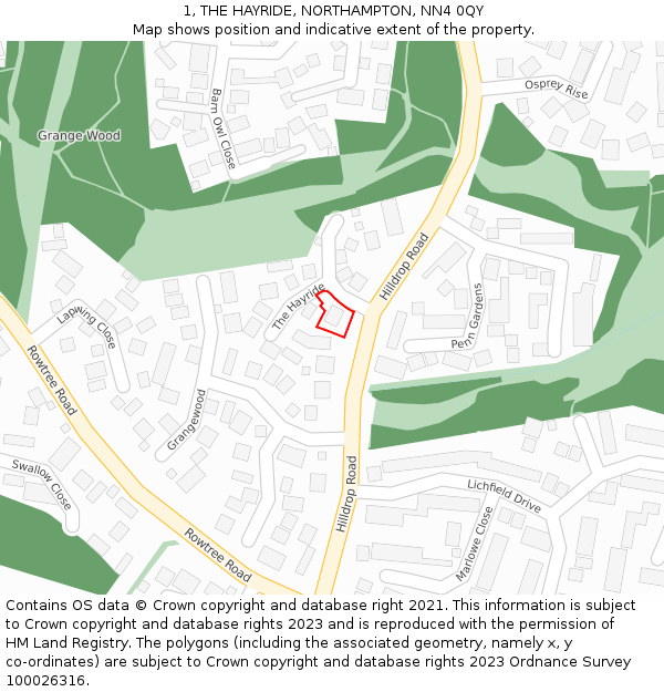 1, THE HAYRIDE, NORTHAMPTON, NN4 0QY: Location map and indicative extent of plot