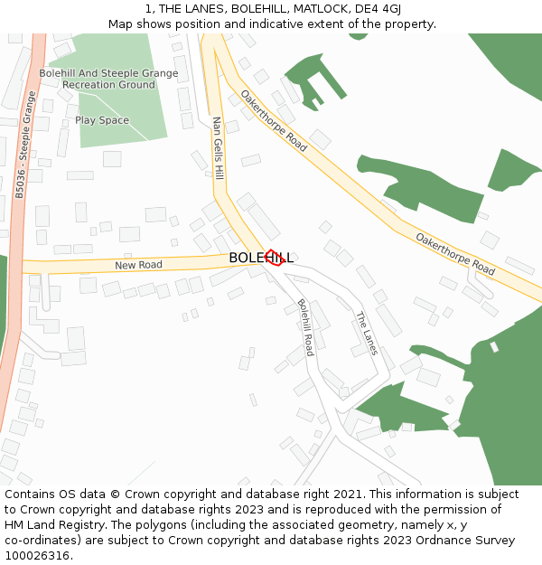 1, THE LANES, BOLEHILL, MATLOCK, DE4 4GJ: Location map and indicative extent of plot