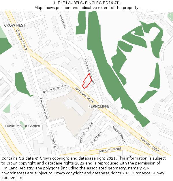 1, THE LAURELS, BINGLEY, BD16 4TL: Location map and indicative extent of plot
