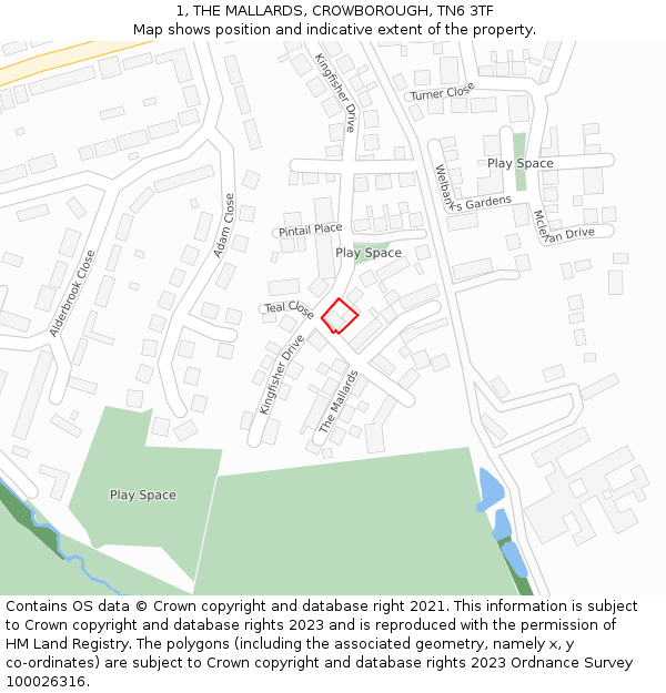 1, THE MALLARDS, CROWBOROUGH, TN6 3TF: Location map and indicative extent of plot