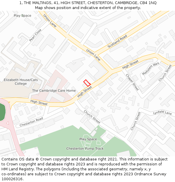 1, THE MALTINGS, 41, HIGH STREET, CHESTERTON, CAMBRIDGE, CB4 1NQ: Location map and indicative extent of plot