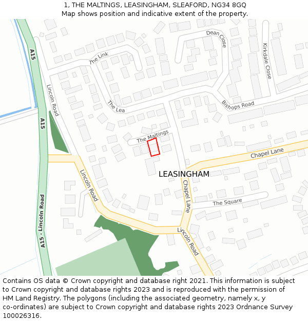 1, THE MALTINGS, LEASINGHAM, SLEAFORD, NG34 8GQ: Location map and indicative extent of plot