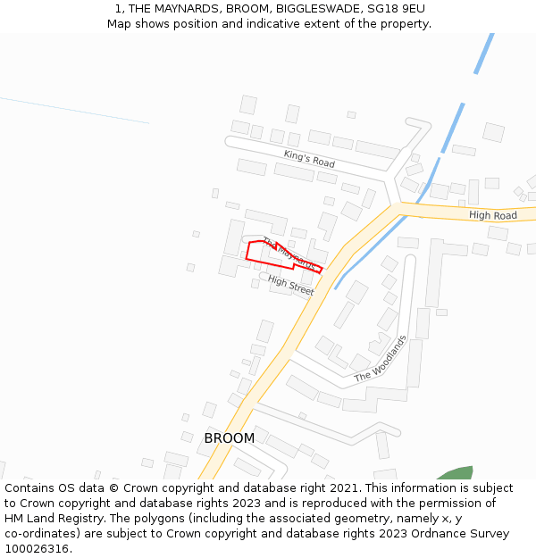 1, THE MAYNARDS, BROOM, BIGGLESWADE, SG18 9EU: Location map and indicative extent of plot