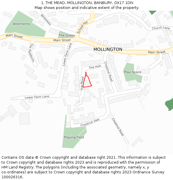 1, THE MEAD, MOLLINGTON, BANBURY, OX17 1DN: Location map and indicative extent of plot