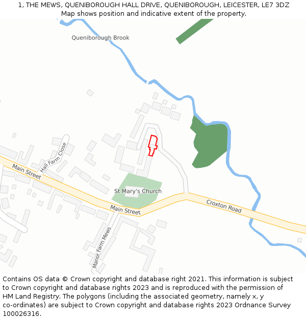 1, THE MEWS, QUENIBOROUGH HALL DRIVE, QUENIBOROUGH, LEICESTER, LE7 3DZ: Location map and indicative extent of plot