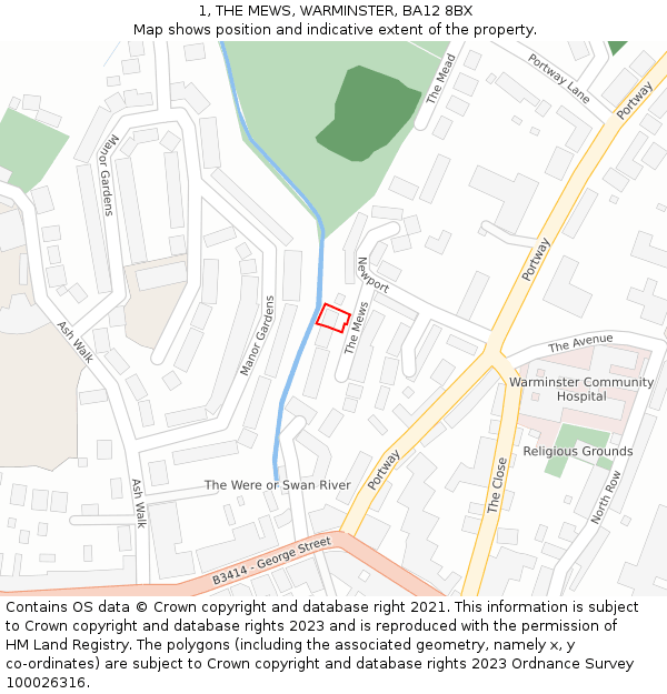 1, THE MEWS, WARMINSTER, BA12 8BX: Location map and indicative extent of plot