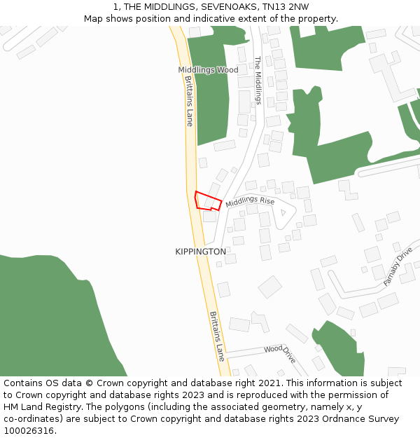 1, THE MIDDLINGS, SEVENOAKS, TN13 2NW: Location map and indicative extent of plot