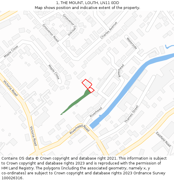1, THE MOUNT, LOUTH, LN11 0DD: Location map and indicative extent of plot