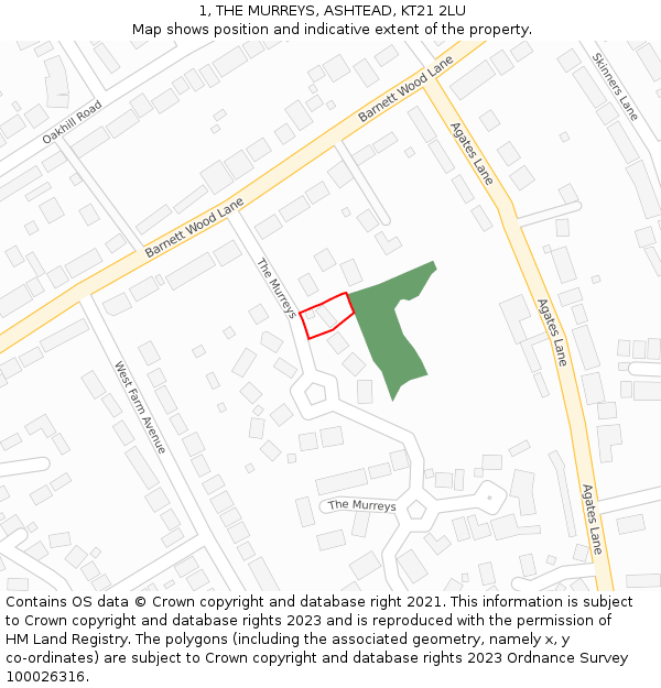1, THE MURREYS, ASHTEAD, KT21 2LU: Location map and indicative extent of plot