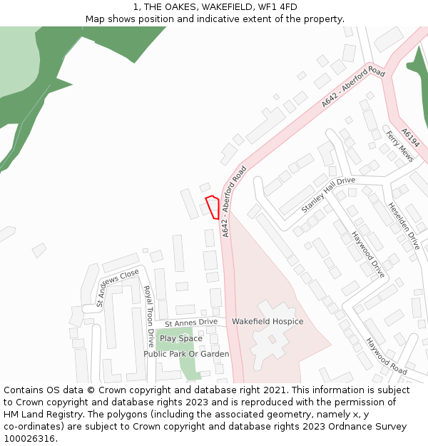 1, THE OAKES, WAKEFIELD, WF1 4FD: Location map and indicative extent of plot