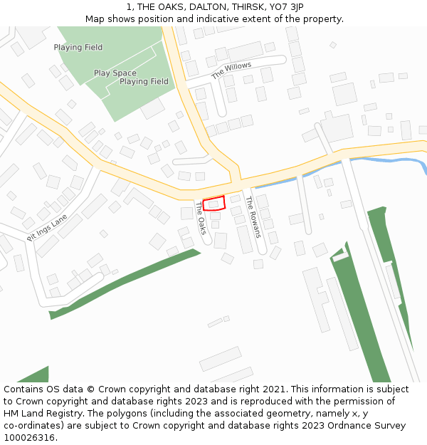 1, THE OAKS, DALTON, THIRSK, YO7 3JP: Location map and indicative extent of plot