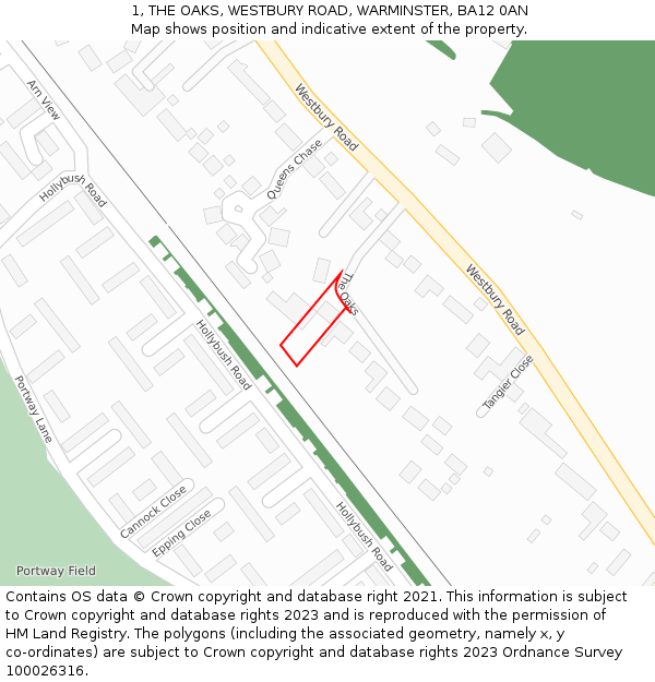 1, THE OAKS, WESTBURY ROAD, WARMINSTER, BA12 0AN: Location map and indicative extent of plot
