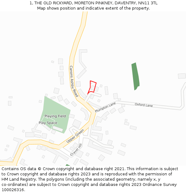 1, THE OLD RICKYARD, MORETON PINKNEY, DAVENTRY, NN11 3TL: Location map and indicative extent of plot