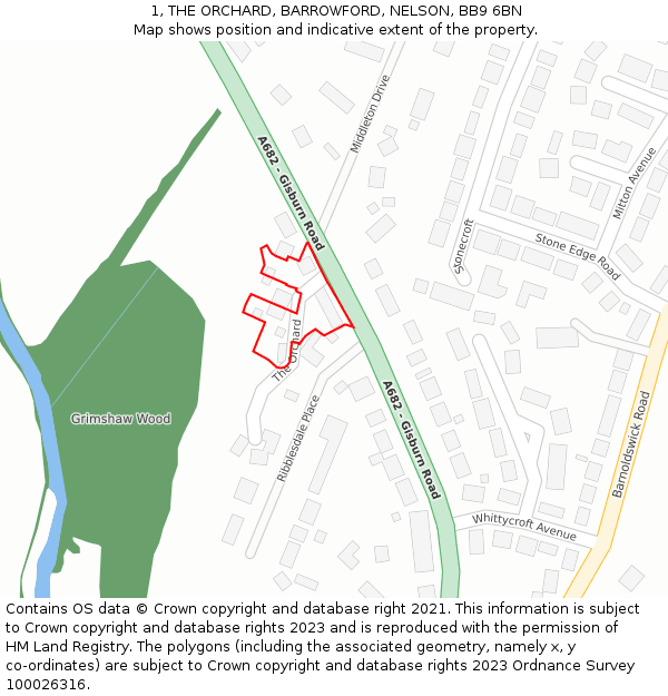 1, THE ORCHARD, BARROWFORD, NELSON, BB9 6BN: Location map and indicative extent of plot
