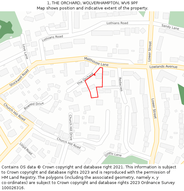 1, THE ORCHARD, WOLVERHAMPTON, WV6 9PF: Location map and indicative extent of plot