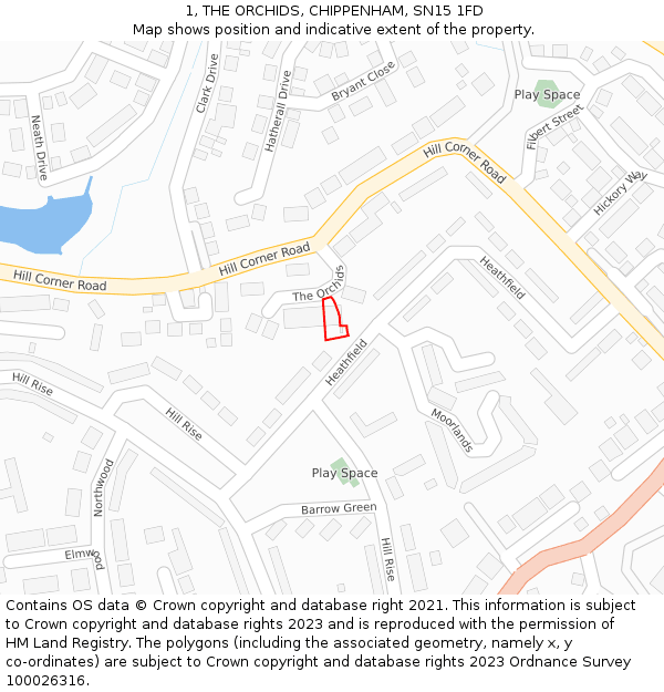 1, THE ORCHIDS, CHIPPENHAM, SN15 1FD: Location map and indicative extent of plot