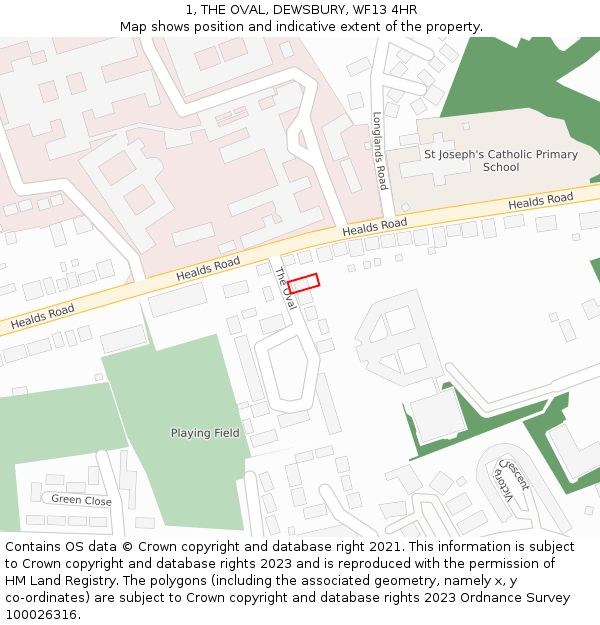 1, THE OVAL, DEWSBURY, WF13 4HR: Location map and indicative extent of plot