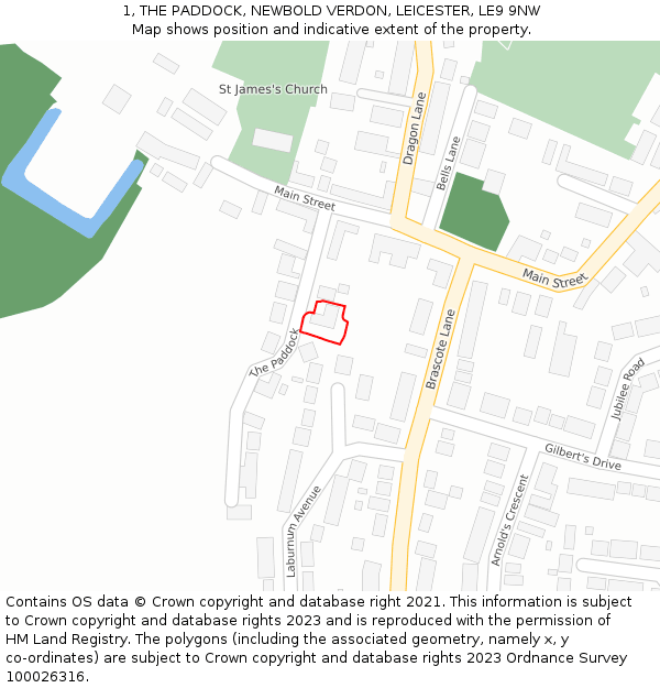 1, THE PADDOCK, NEWBOLD VERDON, LEICESTER, LE9 9NW: Location map and indicative extent of plot